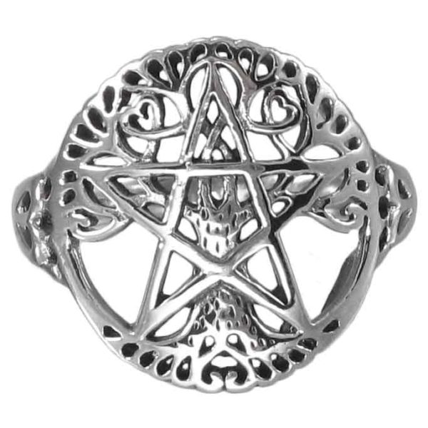 Silver Cut Out Tree Pentacle Ring
