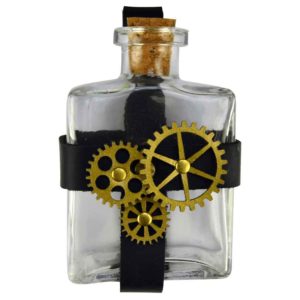 Glass Potion Bottle with Steampunk Gear Holder