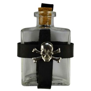 Glass Pirate Bottle with Jolly Roger Holder
