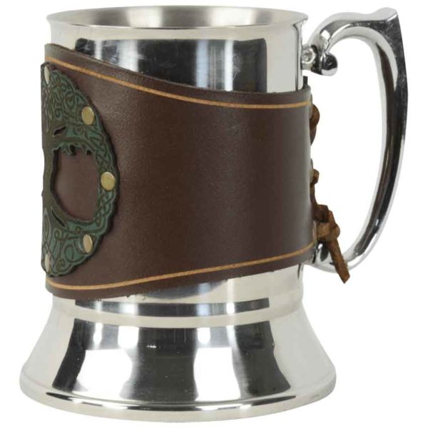 Celtic Tree of Life Tankard with Leather Wrap