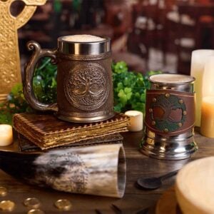 Celtic Tree of Life Tankard with Leather Wrap