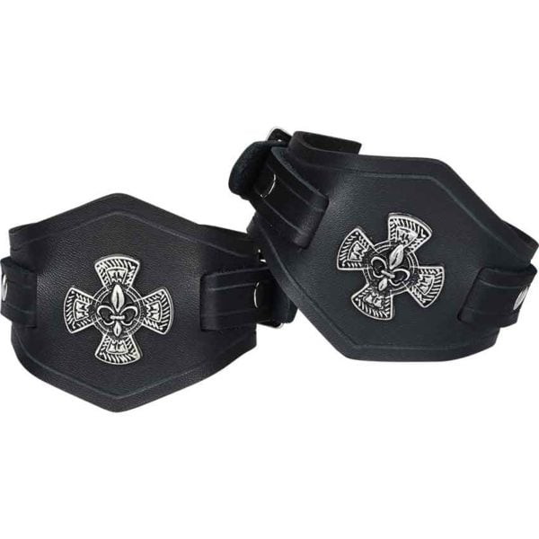 Fleur de Lis Leather Wrist Cuffs