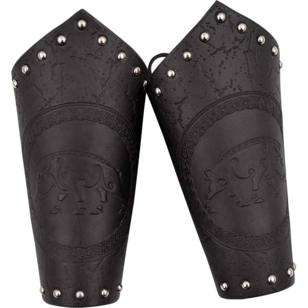 Celtic Boar Leather Arm Bracers