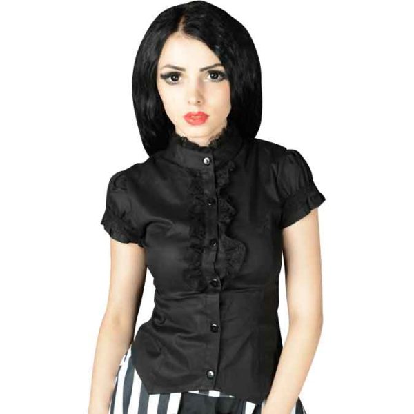 Gothic Black Short Sleeved Blouse