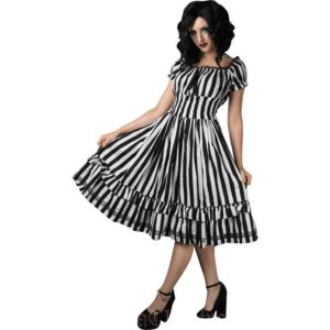 Gothic Black and White Striped Dress