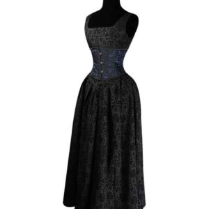 Gothic Long Black Brocade Dress