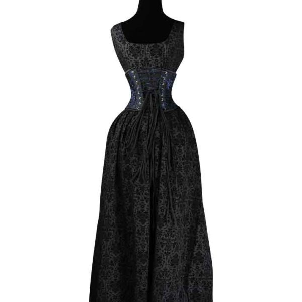 Gothic Long Black Brocade Dress