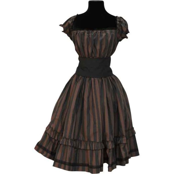 Steampunk Black and Brown Striped Dress