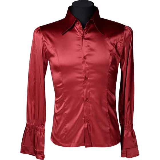 Gothic Mens Red Satin Ruffle Shirt
