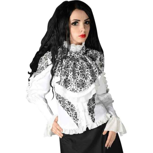 Black and White Brocade Blouse