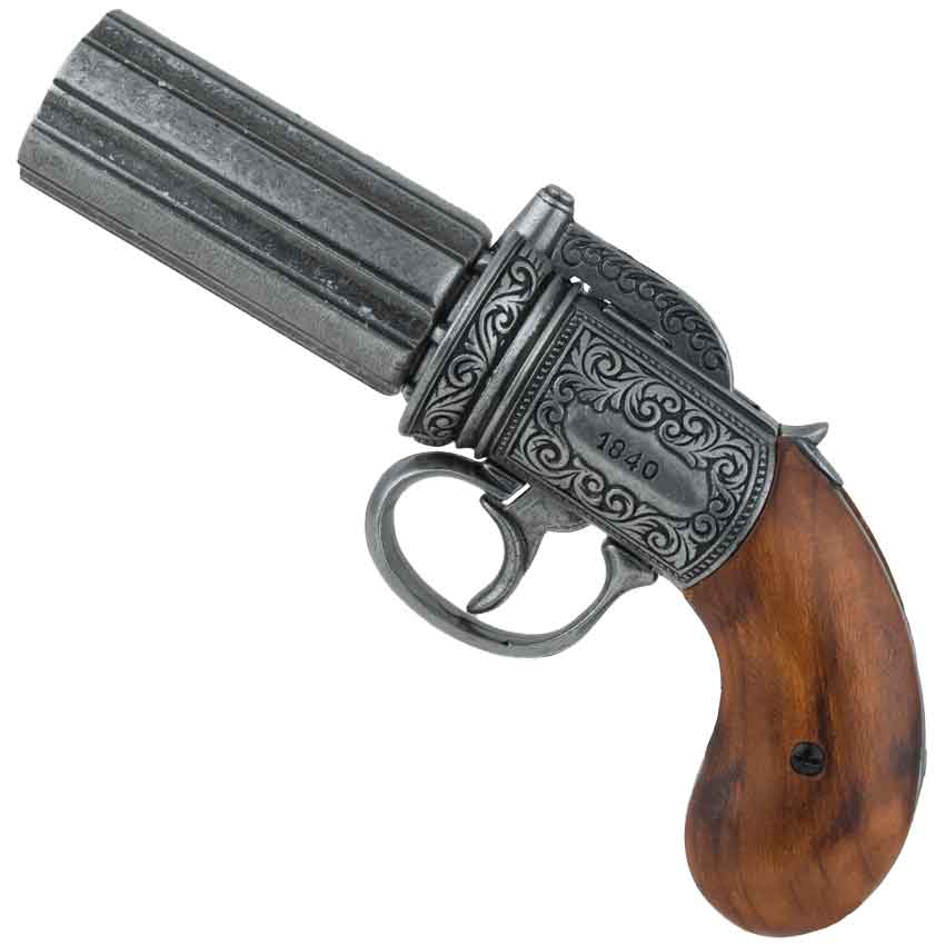 Pewter Finish British 1840 PepperBox Revolver