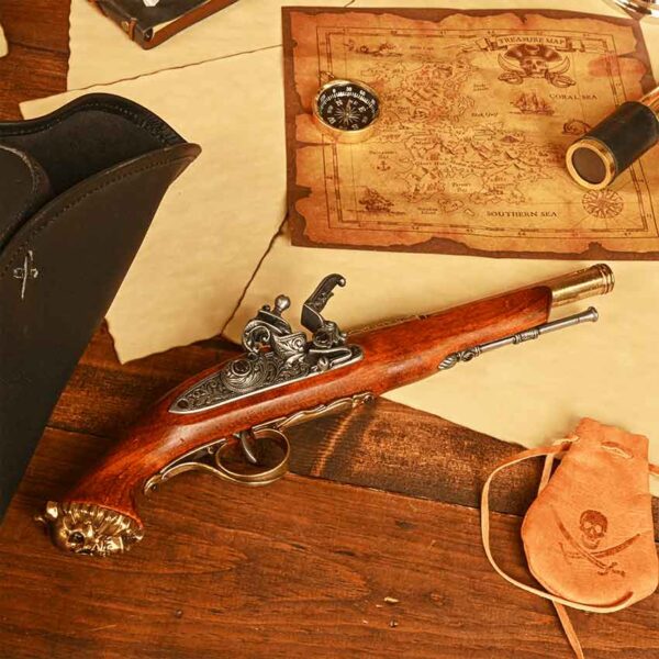 18th Century Pirate Flintlock Pistol Brass