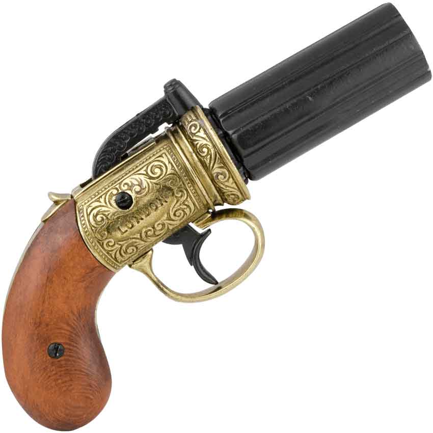 Brass Finish British 1840 PepperBox Revolver