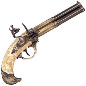 Triple Barrel Revolving Ivory Eagle Flintlock Pistol