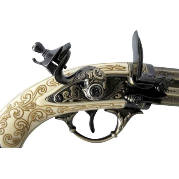 Triple Barrel Revolving Ivory Eagle Flintlock Pistol