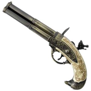 Triple Barrel Revolving Ivory Eagle Flintlock Pistol
