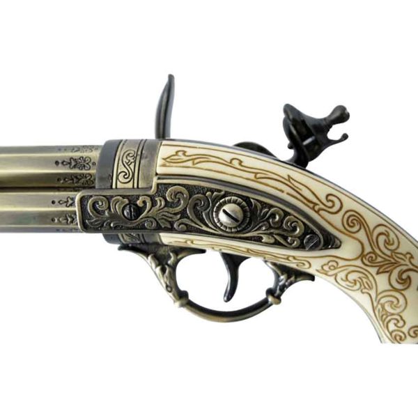 Triple Barrel Revolving Ivory Eagle Flintlock Pistol