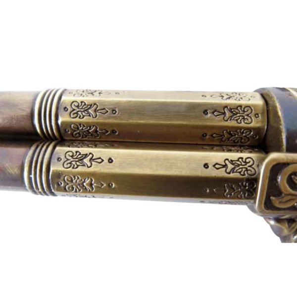 Triple Barrel Revolving Wood Grip Flintlock Pistol