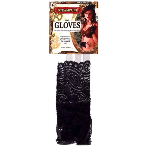 Black Steampunk Ruffled Lace Gloves