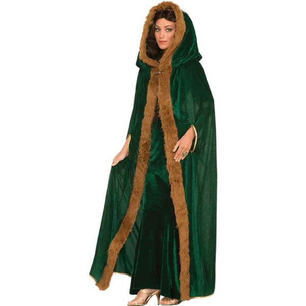 Womens Fur Trimmed Green Costume Cloak