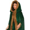 Womens Fur Trimmed Green Costume Cloak