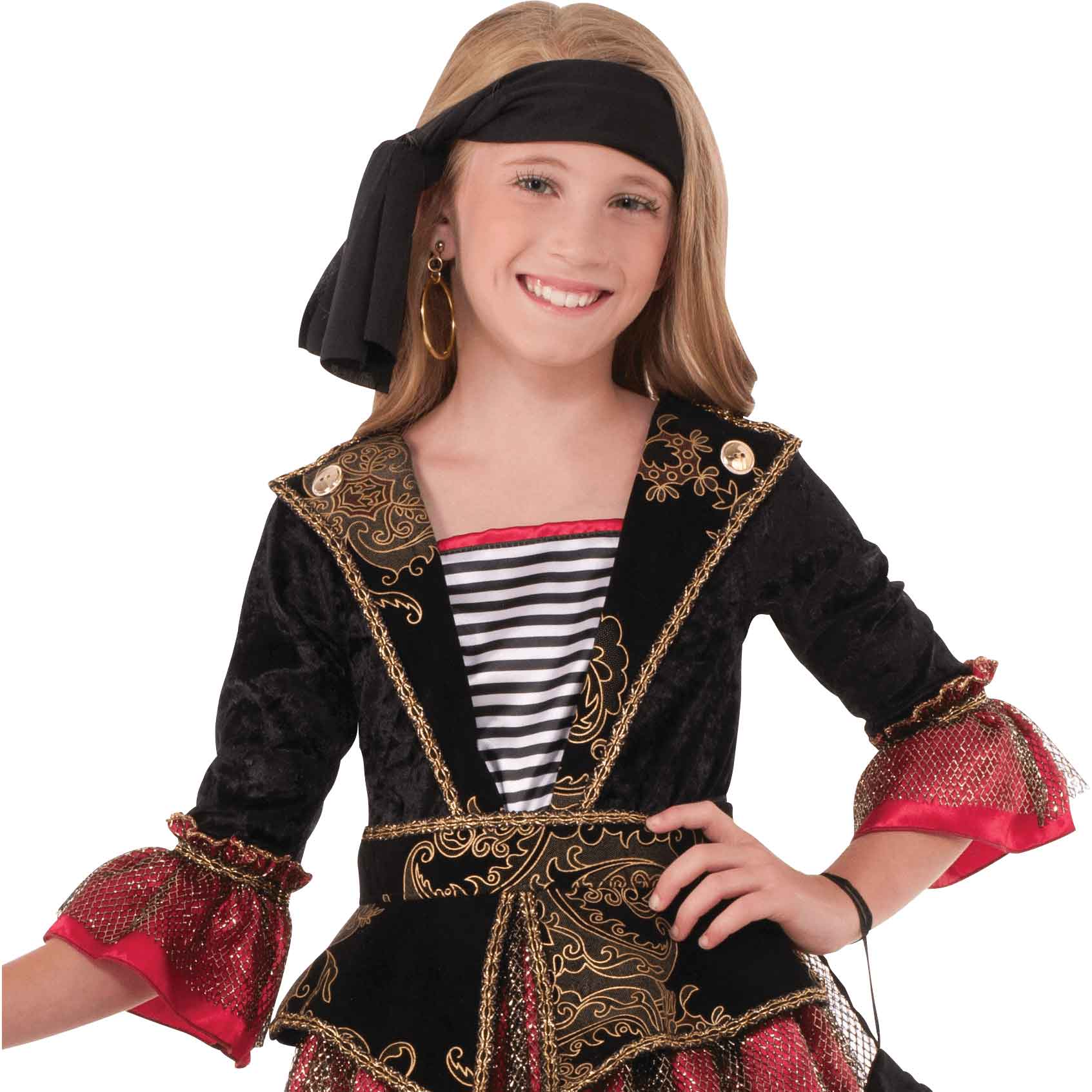 Girls Crimson Pirate Costume Caribbean Pirate Child Size Medium 8-10