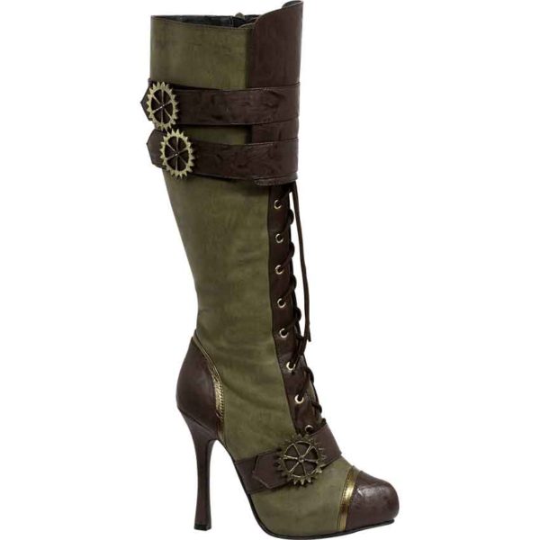 Knee-High Lace Up Steampunk Heel Boots