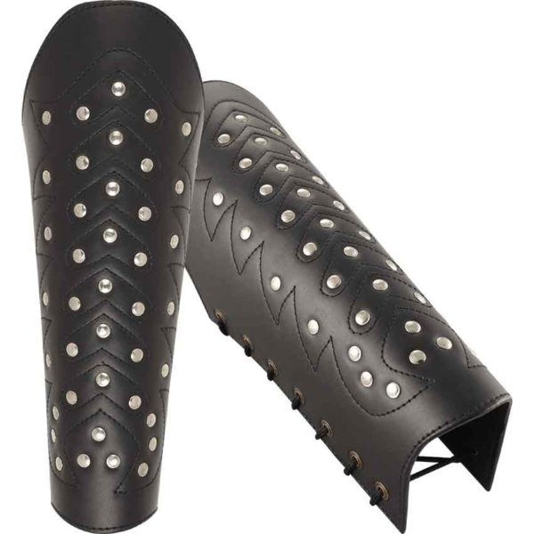 Chevron Flame Leather Greaves - Black