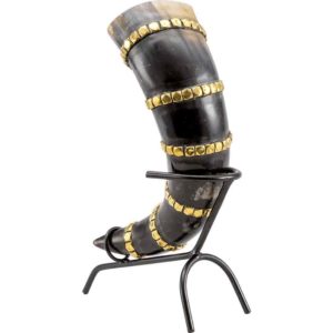 Brass Banded Drinking Horn With Stand