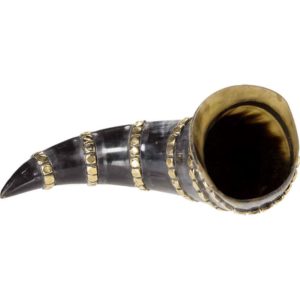 Brass Banded Drinking Horn With Stand