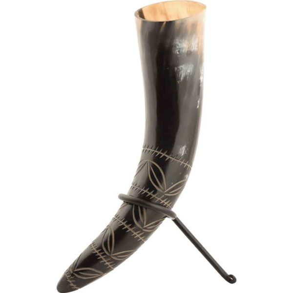 Leaf Pattern Drinking Horn with Stand