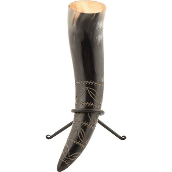 Leaf Pattern Drinking Horn with Stand