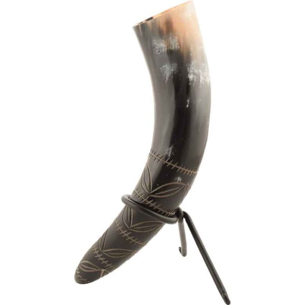 Leaf Pattern Drinking Horn with Stand