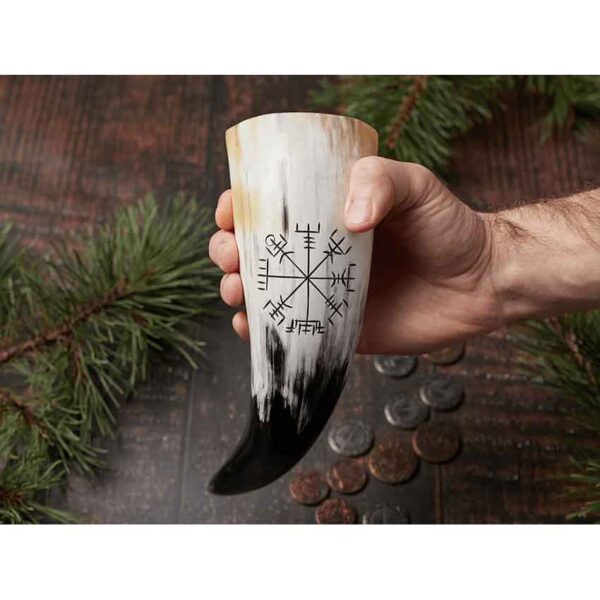 Vegvisir Viking Drinking Horn