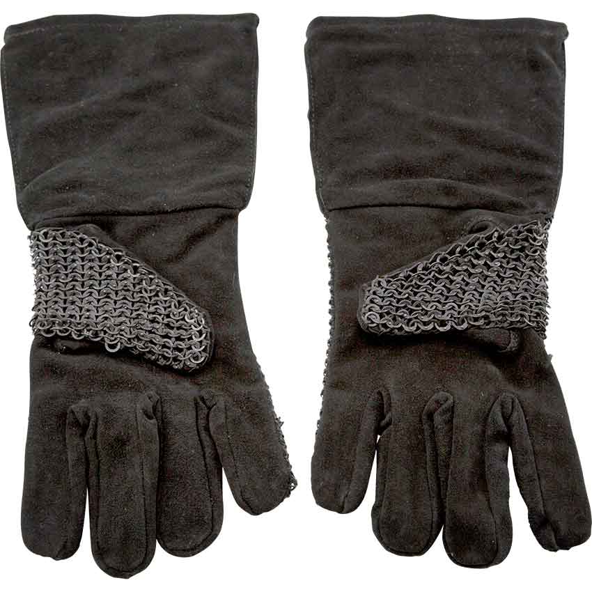 Handcrafted Suede Gloves with Chainmail Design - MedieWorld