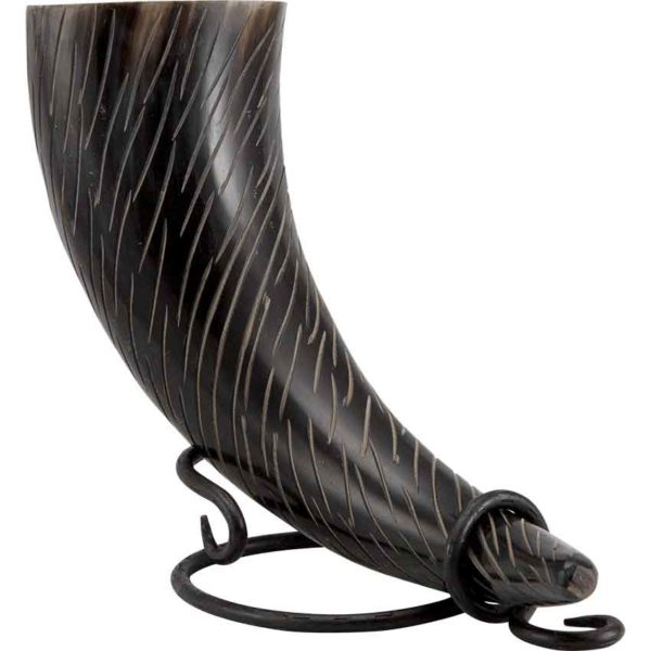 Skadi Carved Drinking Horn with Stand