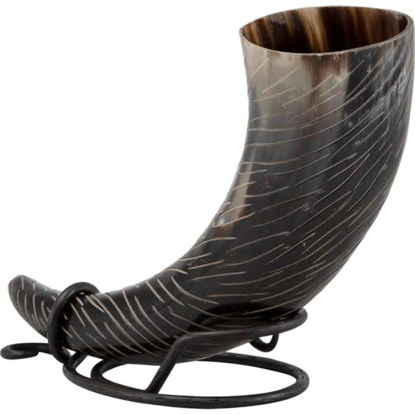 Skadi Carved Drinking Horn with Stand