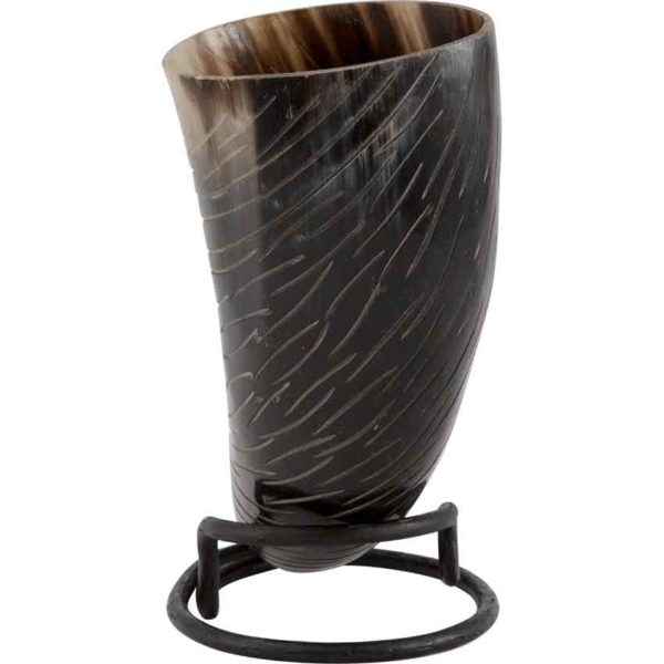 Skadi Carved Drinking Horn with Stand