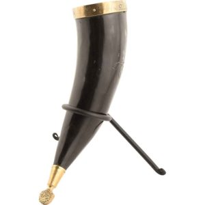 Carved Stallion Drinking Horn with Stand