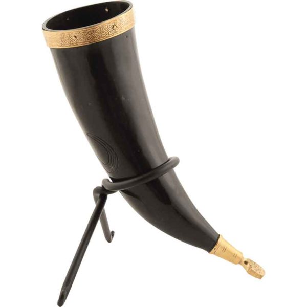 Carved Stallion Drinking Horn with Stand