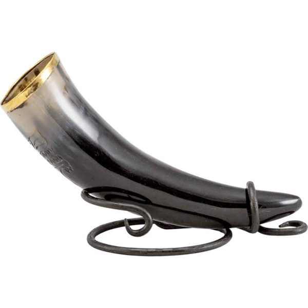 Carved Wolf Drinking Horn with Stand