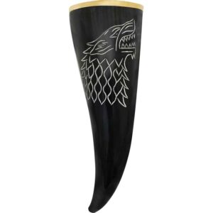Carved Wolf Drinking Horn