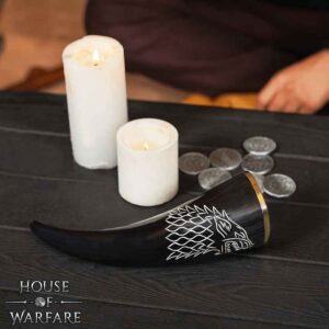 Carved Wolf Drinking Horn