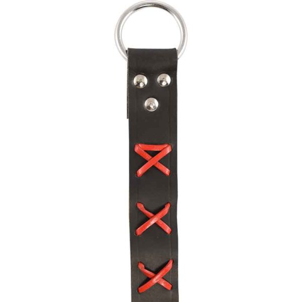 Laced Leather Ring Belt - Black with Red