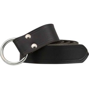 Childrens Double Lined Leather Ring Belt - Black