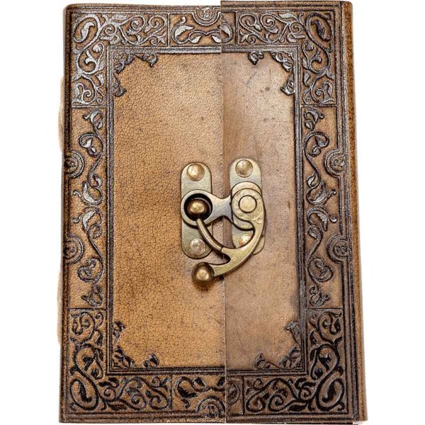 Ornate Border Leather Journal with Clasp