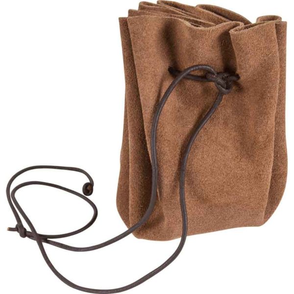 Leather Drawstring Pouch - Brown