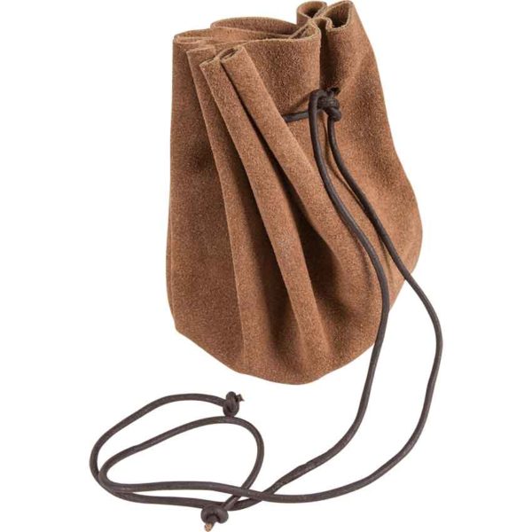 Leather Drawstring Pouch - Brown