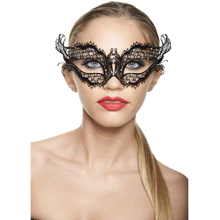 Vampire Diaries Black Crystal Gem Venetian Mask Masquerade Metal Filigree