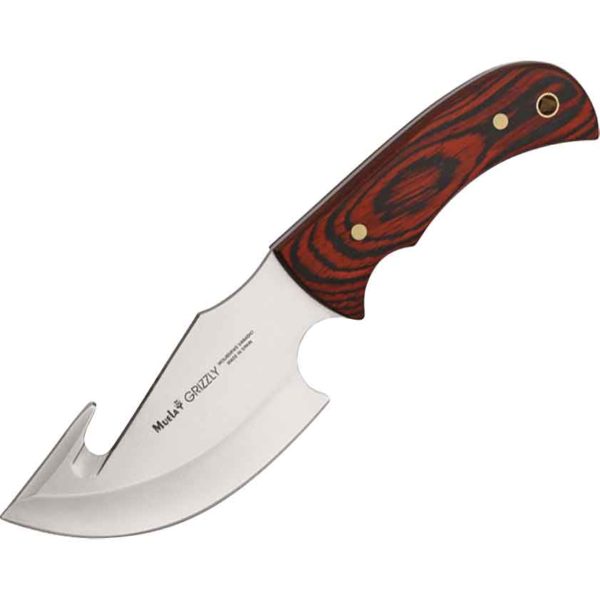 Grizzly Skinner Knife with Gut Hook - Red Wood Handle
